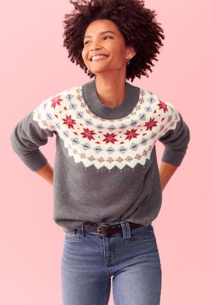 Gray Fair Isle Crew Neck Sweater