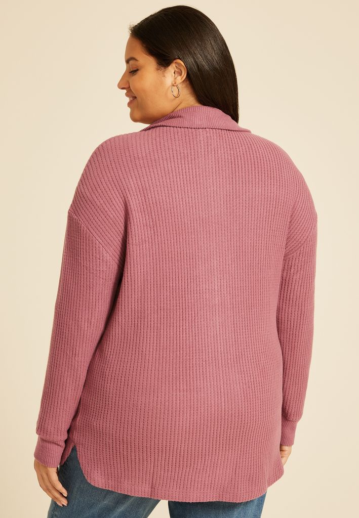 Plus Size Cozy Waffle Zip Jacket - Image 2