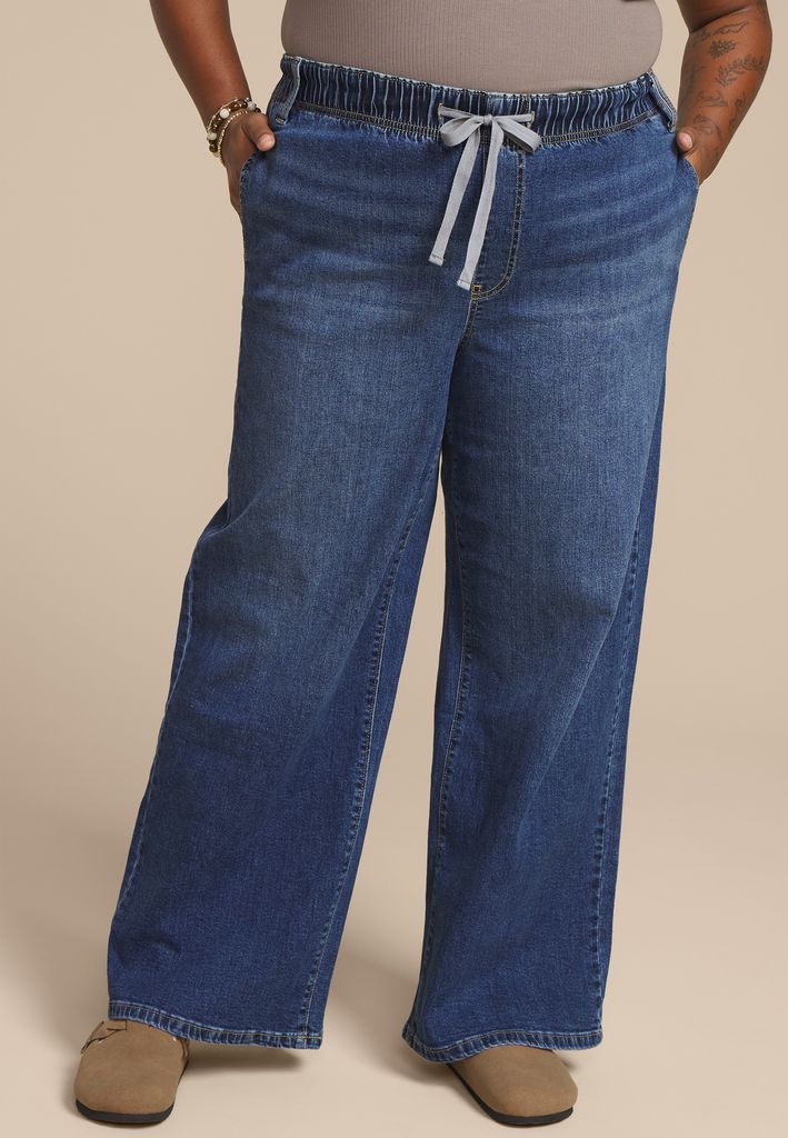 Plus Size m jeans by maurices™ Dark Soft High Rise Pull On Wide Leg Jean