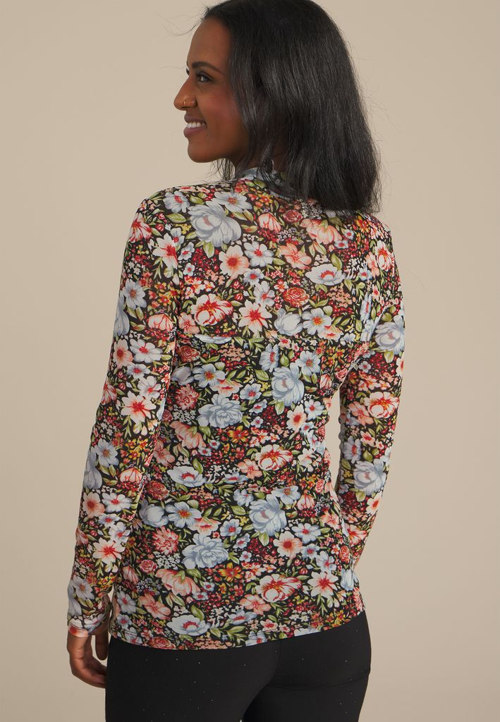 Floral Mesh Mock Neck Blouse - Image 2