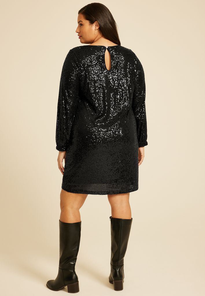 Plus Size Studio Y Sequin Long Sleeve Mini Dress - Image 2