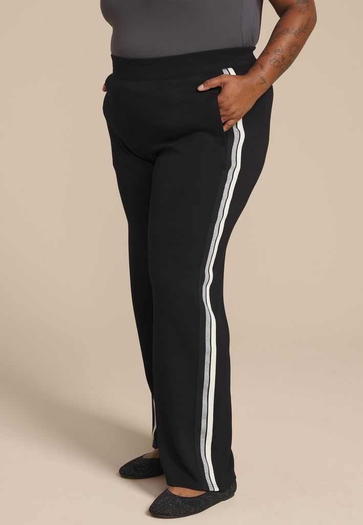 Plus Size Striped Scuba Knit Wide Leg Pants