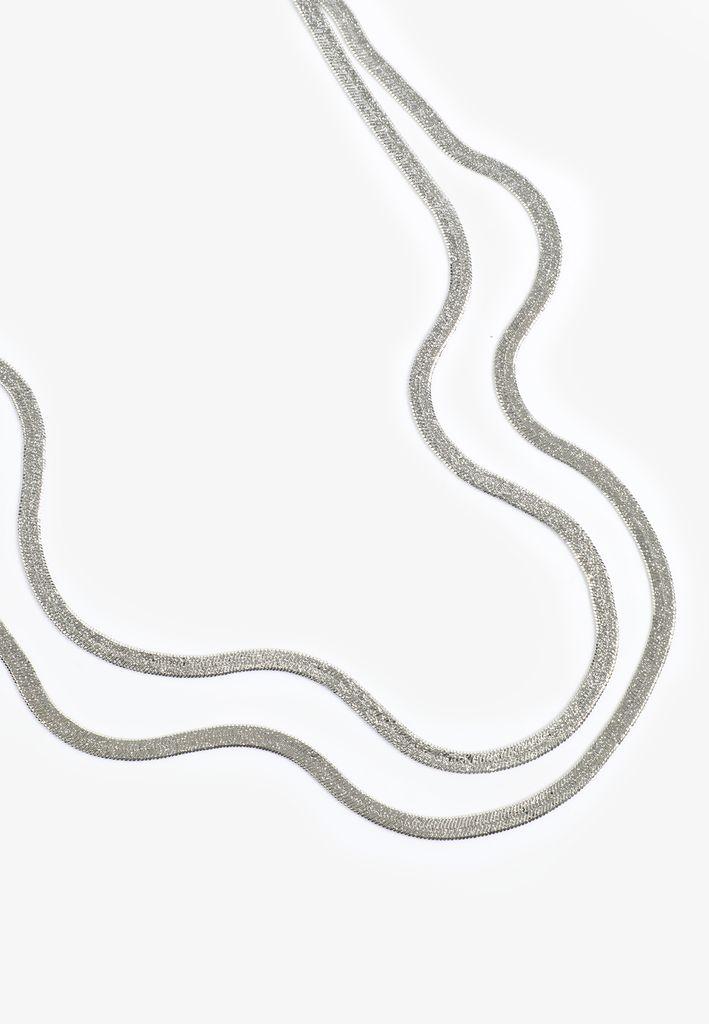 Silver Sparkle Double Snake Chain Necklace