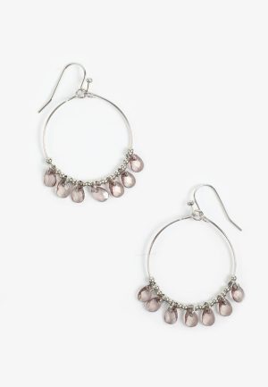 Smokey Faux Quartz Beaded Hoop Earrings