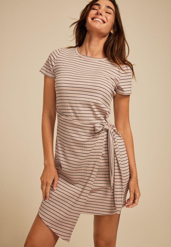 24/7 Striped Faux Wrap Mini Dress
