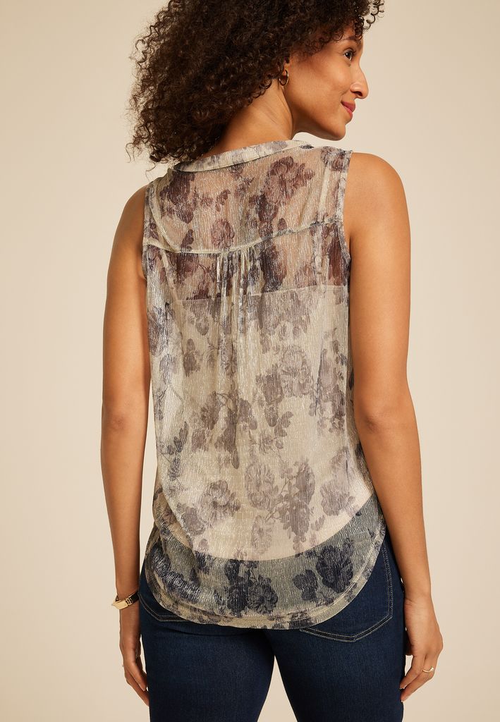 Atwood Sheer Metallic Floral Tank Top - Image 2