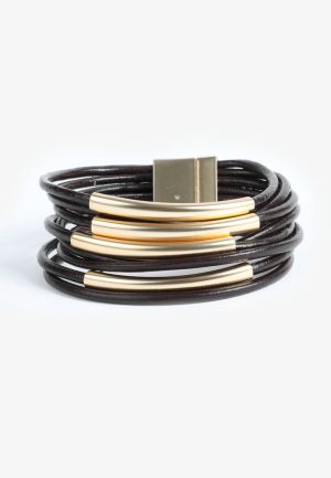 Brown Faux Leather Magnetic Chain Bracelet