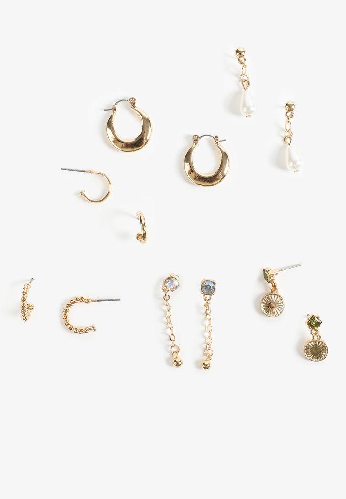 6 Pack Gold And Stone Earring Set - Image 2