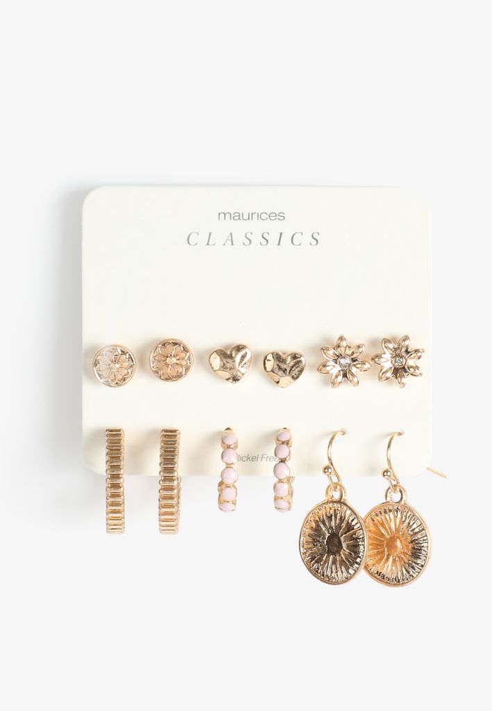 6 Pack Gold Earring Set - Image 2