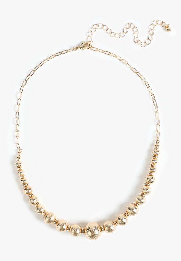 Gold Textured Beaded Necklace - Image 2