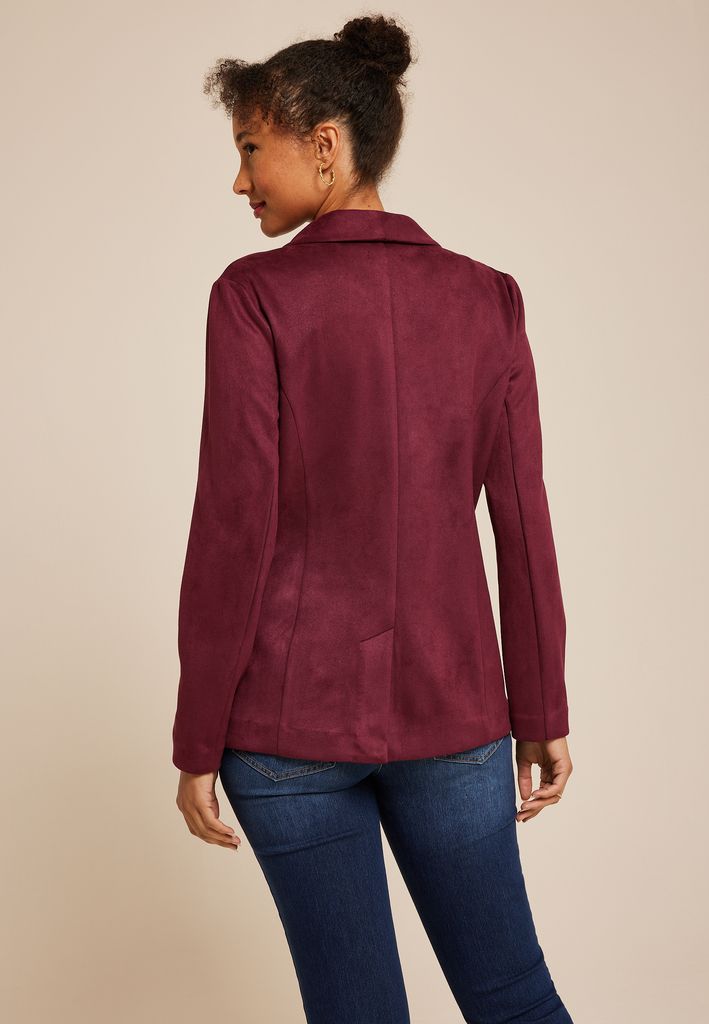 Faux Suede Single Button Blazer - Image 2