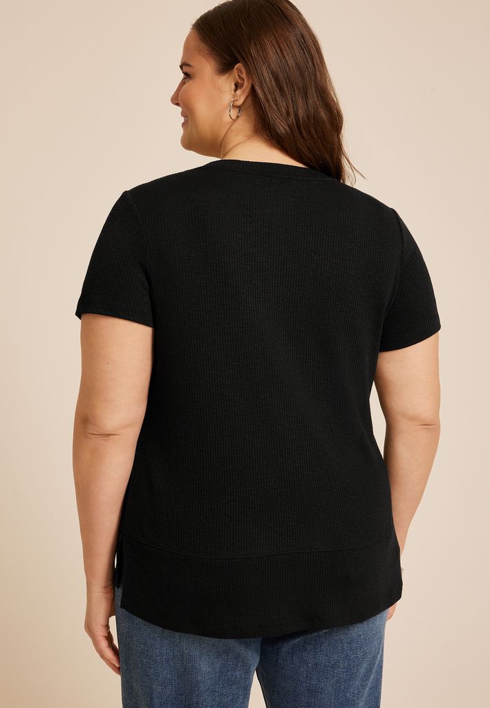 Plus Size 24/7 V Neck Step Hem Tee - Image 2