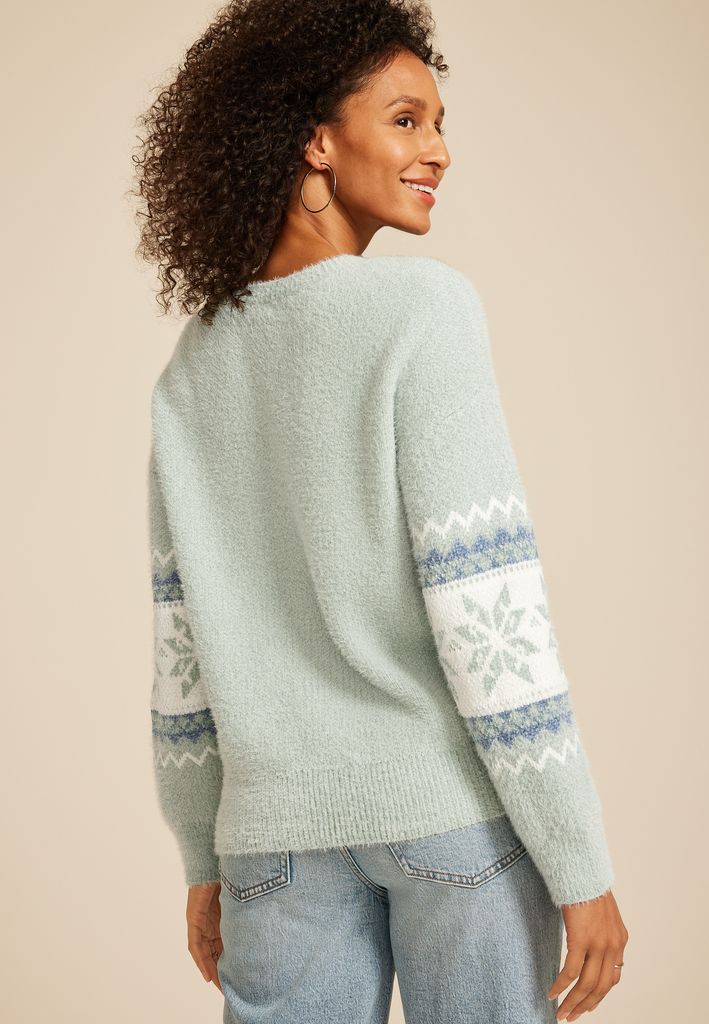 Green Fair Isle Snowflake Sweater - Image 2
