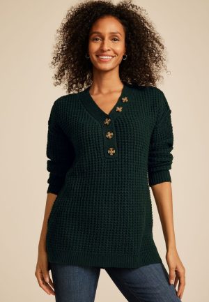 Oversized Waffle Henley Sweater