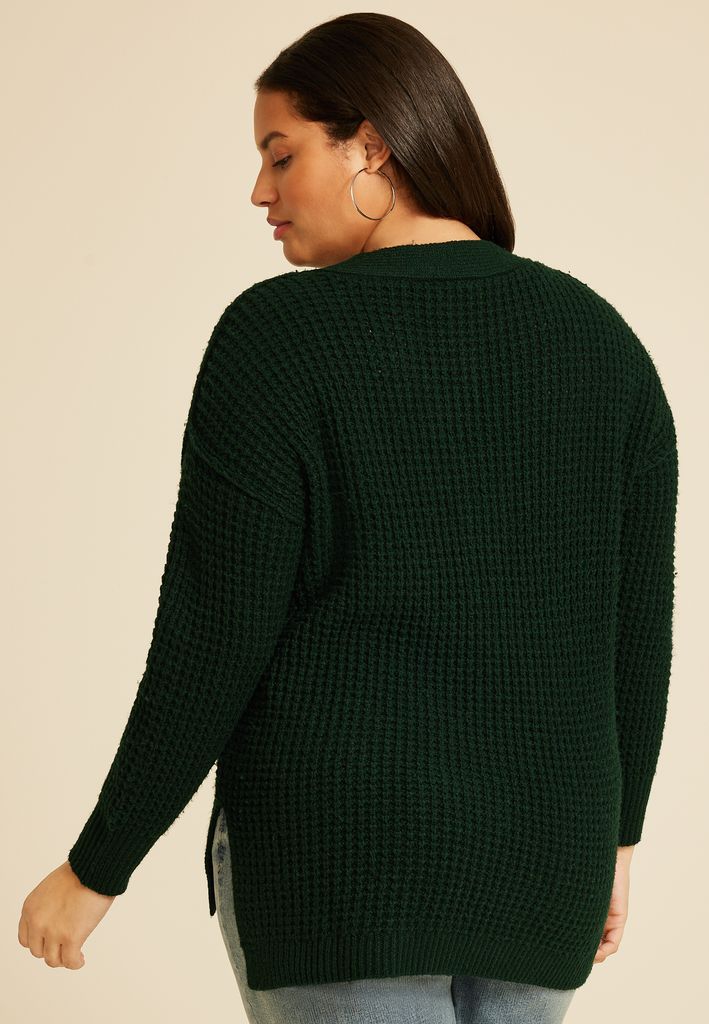 Plus Size Oversized Waffle Henley Sweater - Image 2
