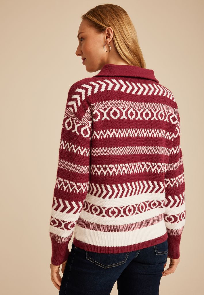 Geometric Nordic Quarter Zip Sweater - Image 2