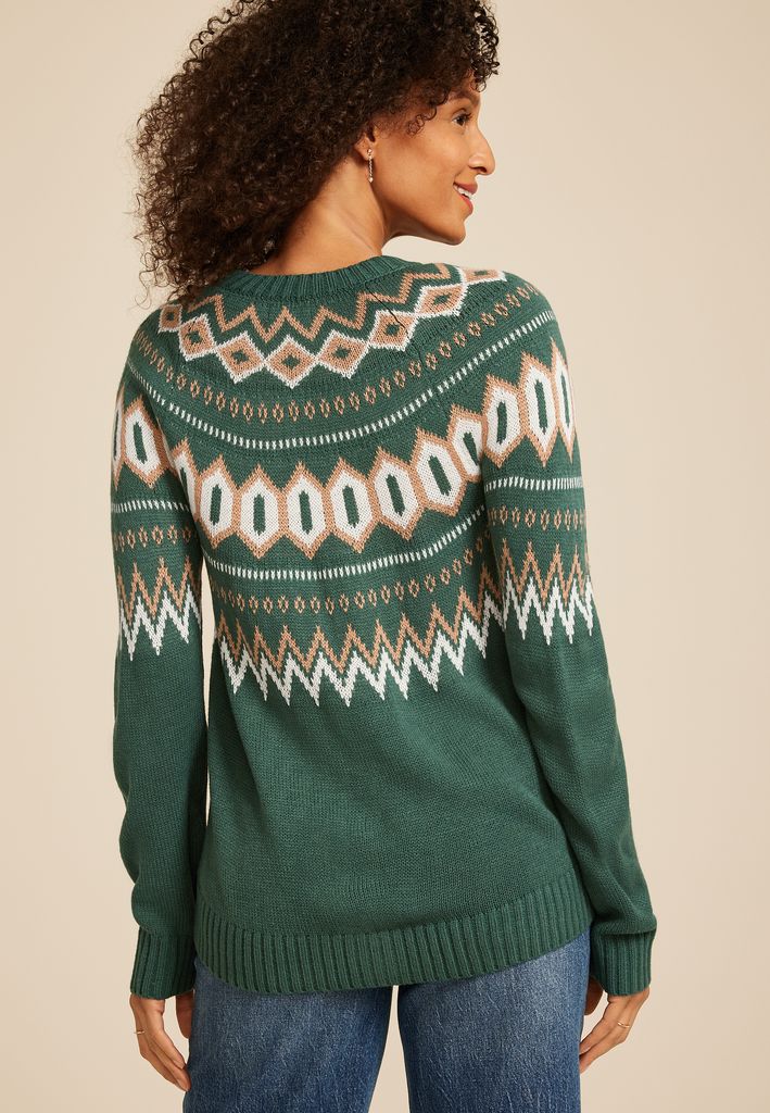 Green Fair Isle Button Front Cardigan - Image 2