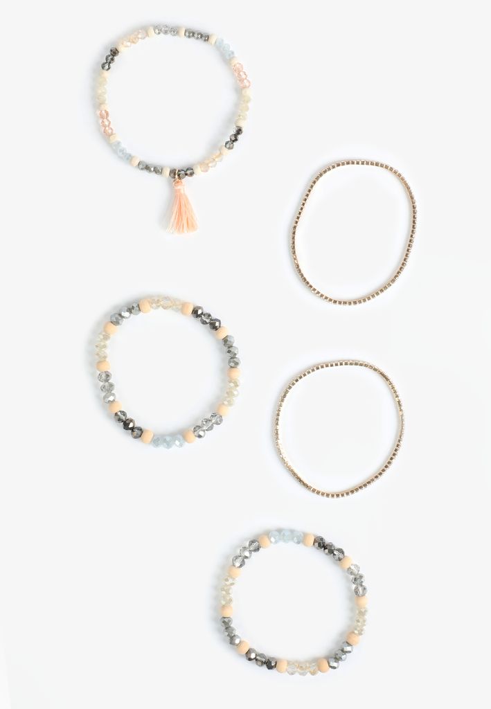 5 Pack Neutral Beaded Stretch Bracelet Set - Image 2