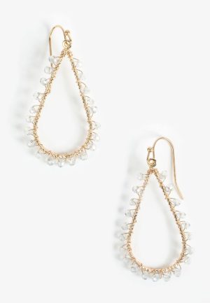 Gold Wire Beaded Teardrop Earring