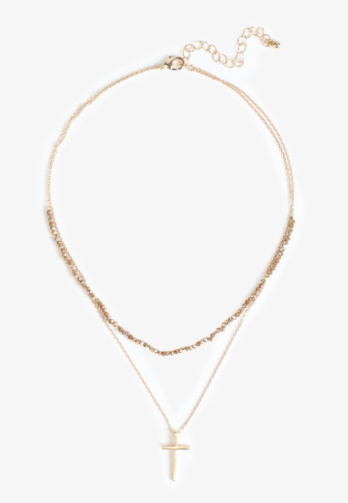 Gold Cross Pendant Layered Necklace - Image 2