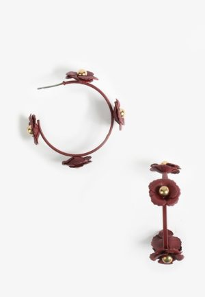 Burgundy Mini Floral Hoop Earrings