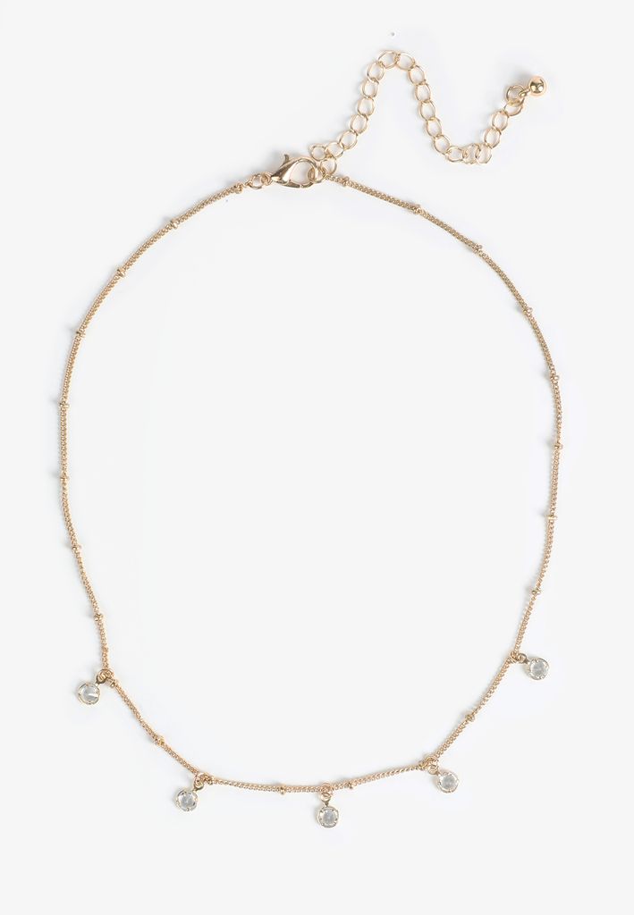 Gold Clear Gemstone Drops Necklace - Image 2