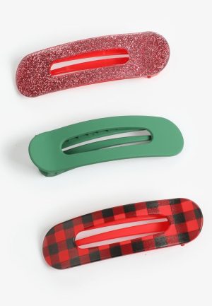 3 Pack Holiday Flat Claw Clips
