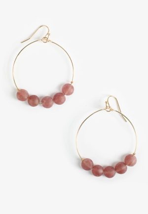 Genuine Strawberry Quartz Hoop Earrings