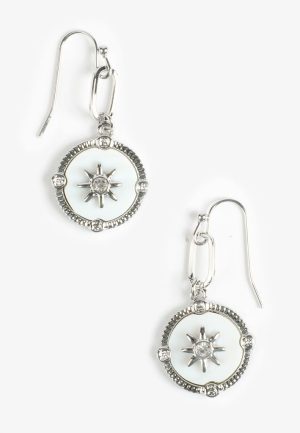 Silver Celestial Coin Drop Earrings