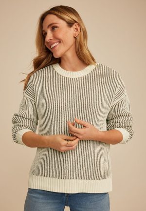 Neutral Plaited Striped Sweater