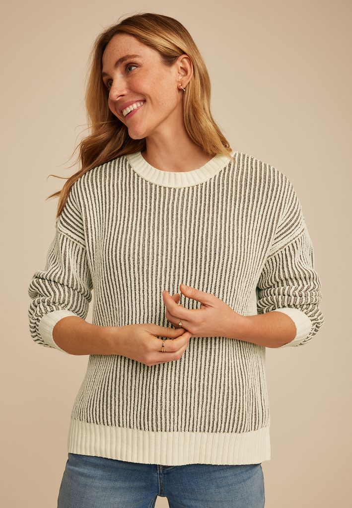 Neutral Plaited Striped Sweater