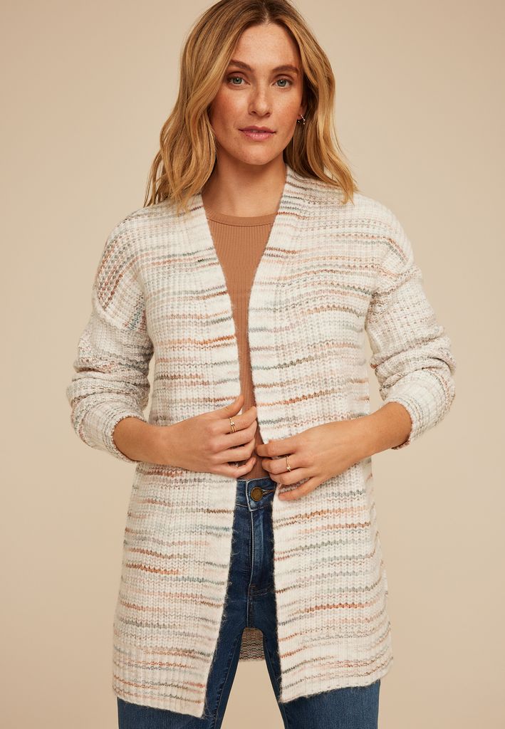 Spacedye Striped Open Front Cardigan