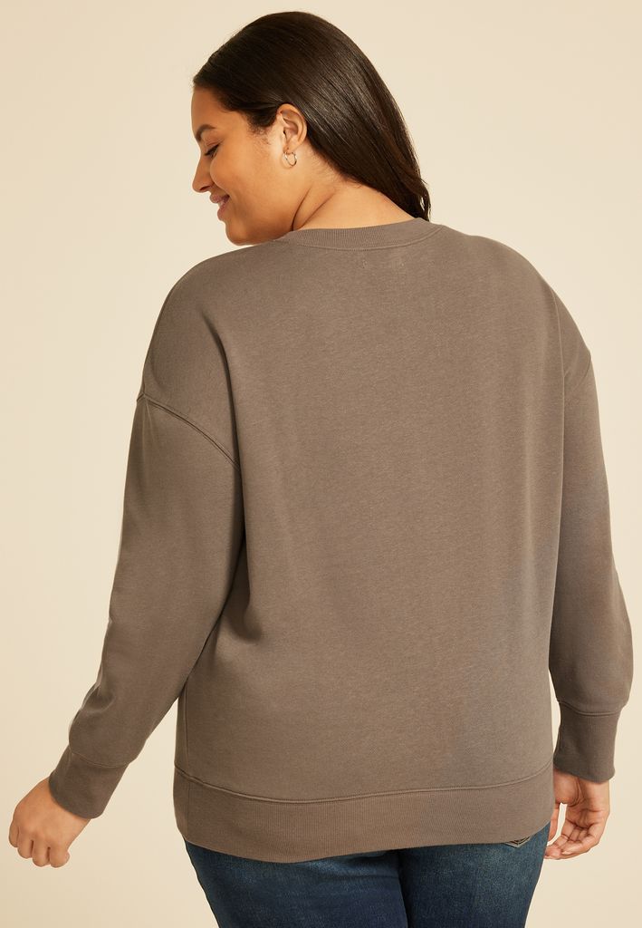 Plus Size Floral Embroidered Relaxed Fit Sweatshirt - Image 2
