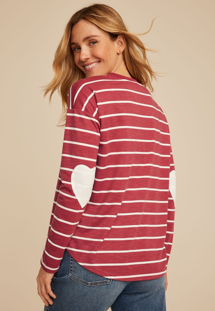Striped Heart Elbow Patch Long Sleeve Tee - Image 2