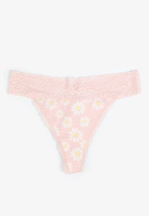Simply Comfy Cotton Daisy Print Thong Panty