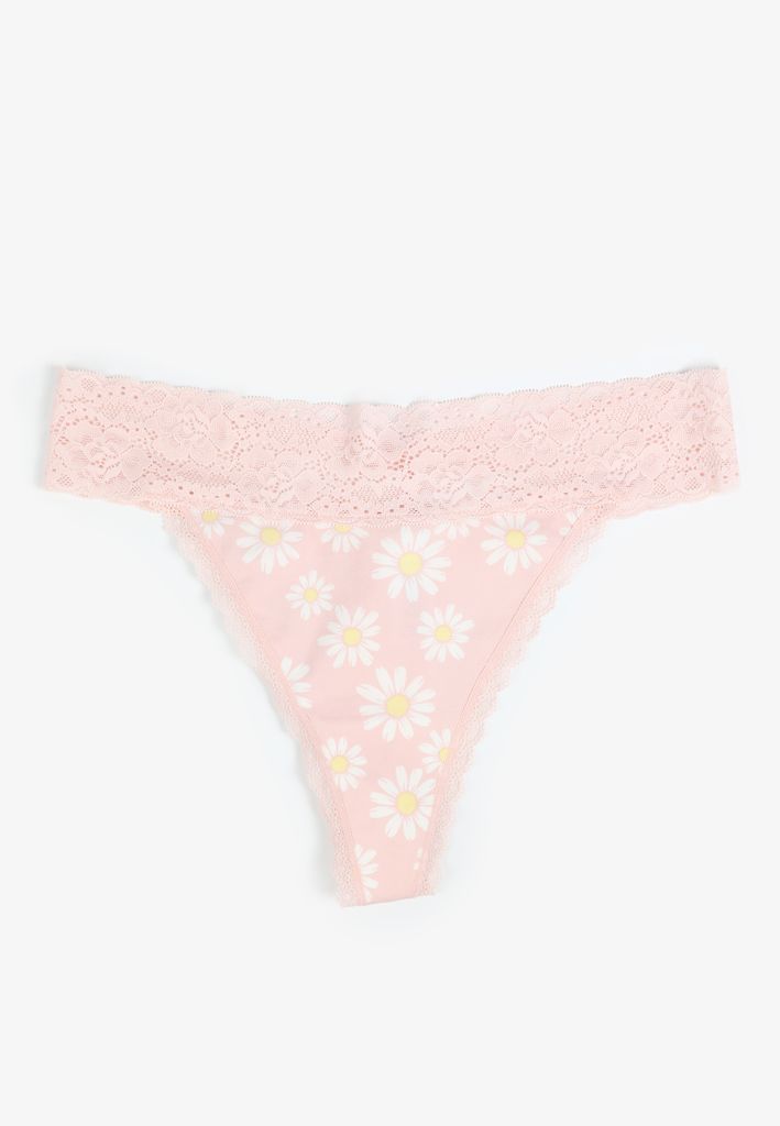Simply Comfy Cotton Daisy Print Thong Panty