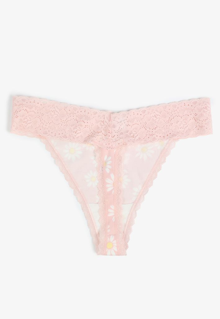 Simply Comfy Cotton Daisy Print Thong Panty - Image 2