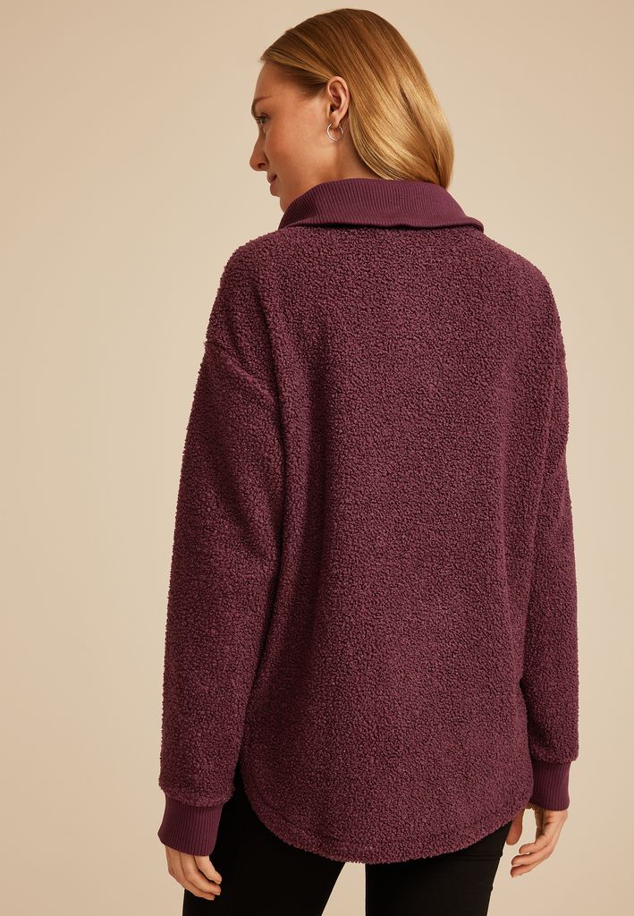 Quarter Zip Sherpa Tunic Sweatshirt - Image 2