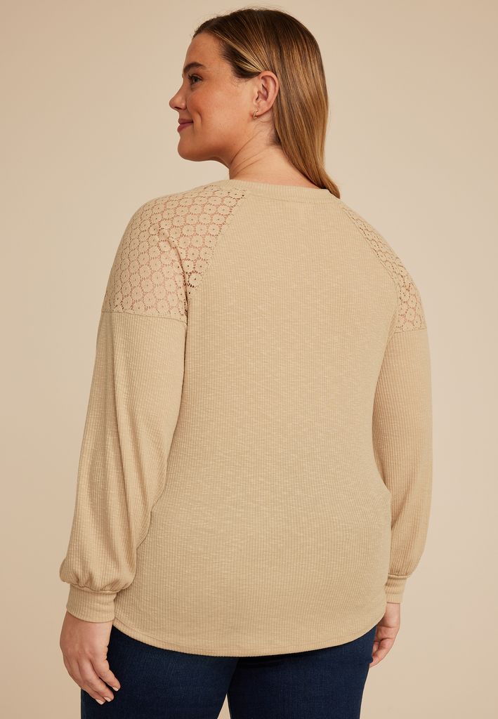 Plus Size Lace Shoulder Raglan Top - Image 2