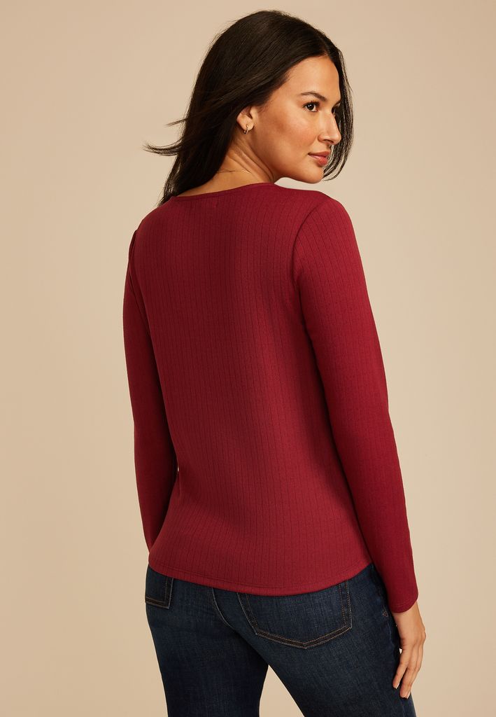 Pointelle Button Front V Neck Top - Image 2