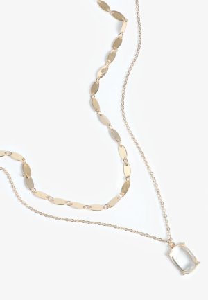 Gold Glass Stone Pendant Layered Necklace