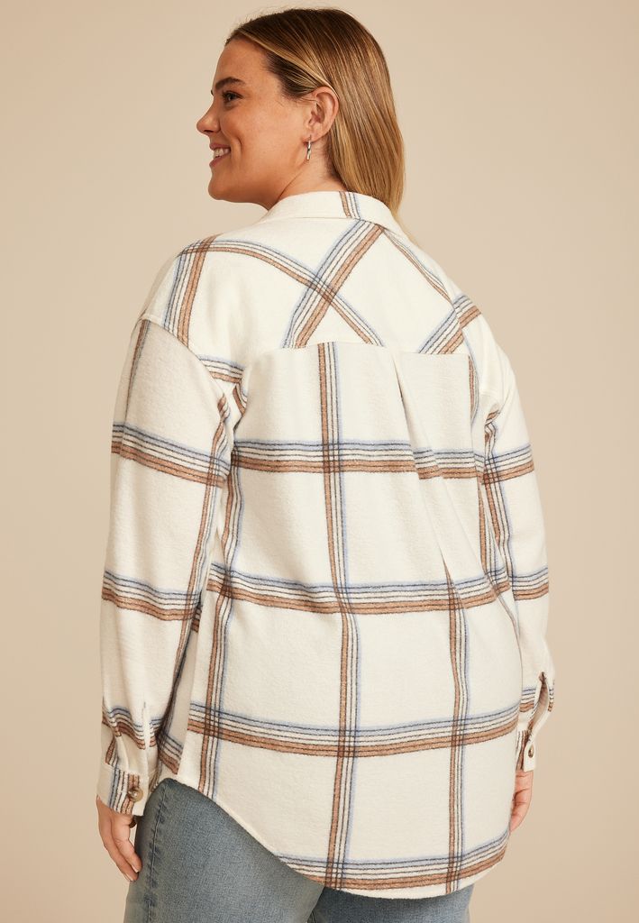 Plus Size Plaid Fleece Oversized Shacket - Image 2