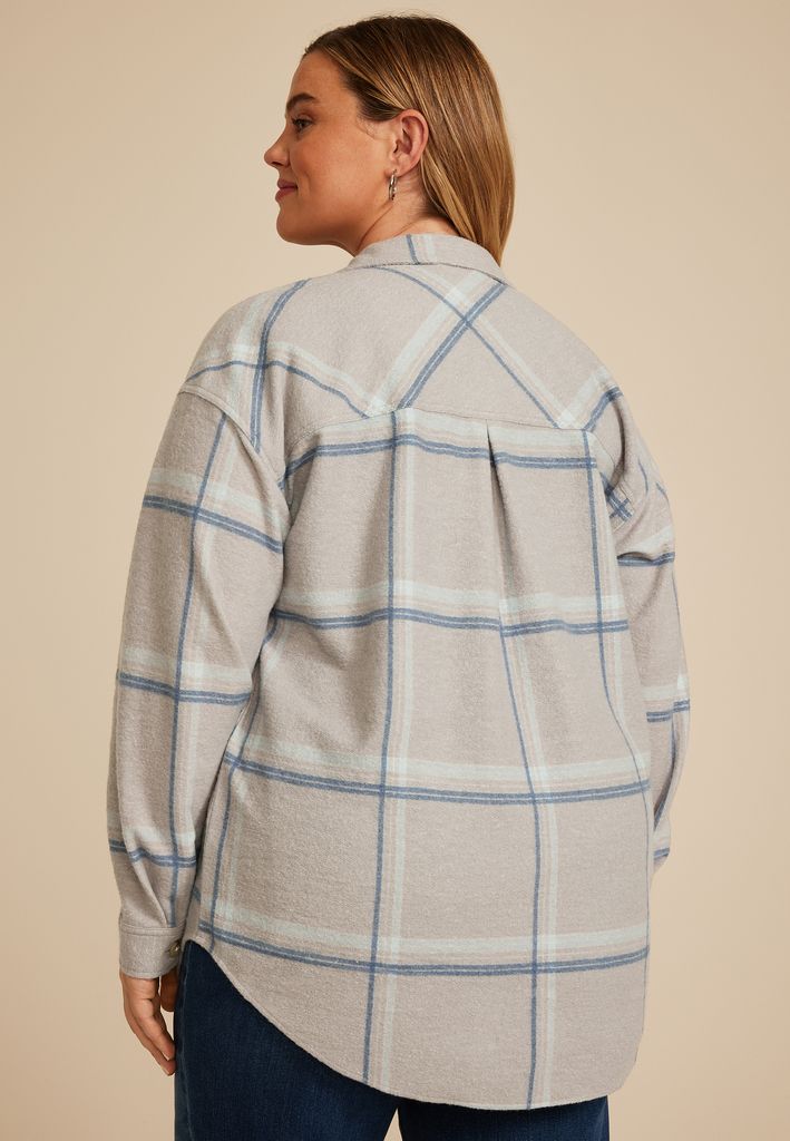 Plus Size Plaid Fleece Oversized Shacket - Image 2
