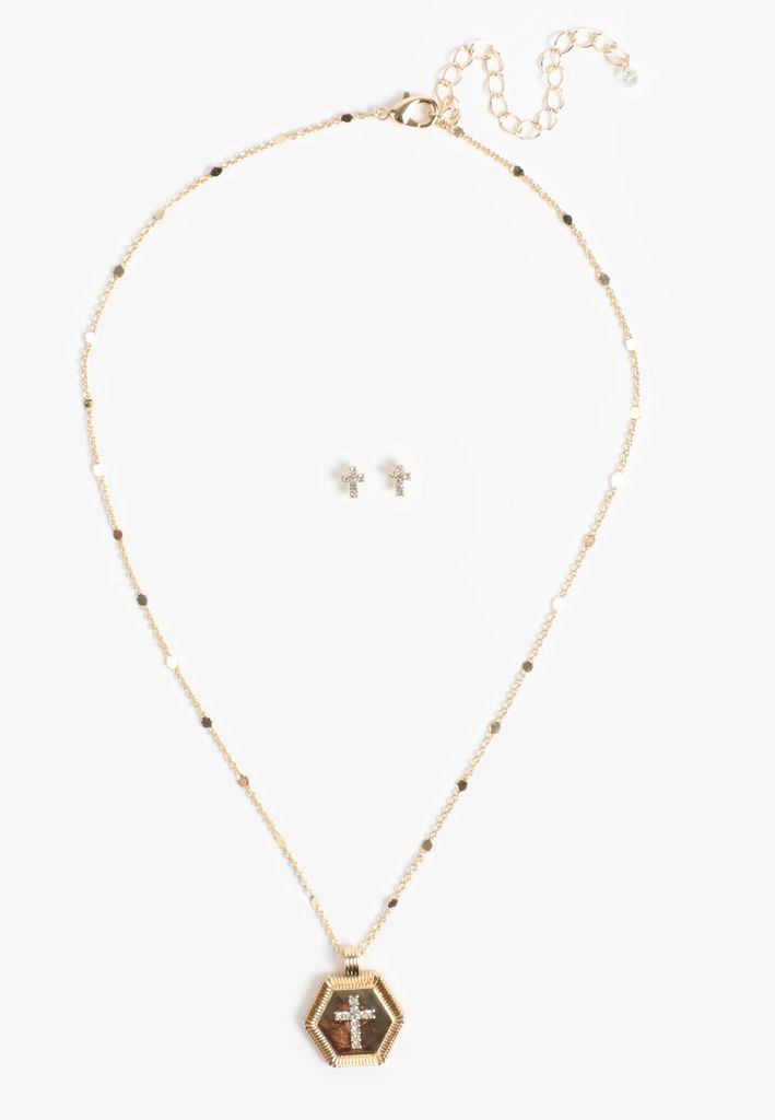 Rhinestone Cross Necklace And Earring Set - Image 2
