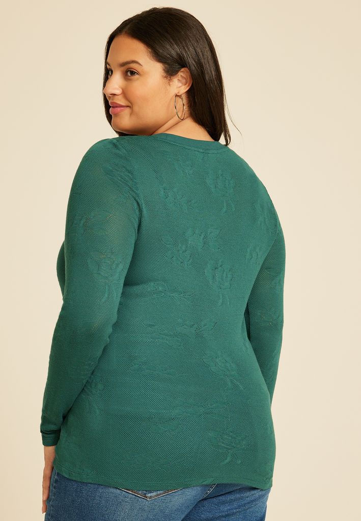 Plus Size Floral Jacquard Mesh Top - Image 2