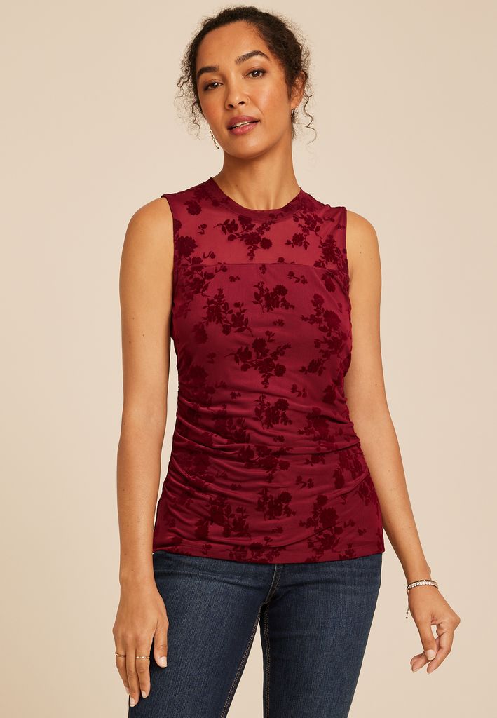 Floral Velvet Burnout Tank Top