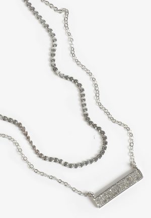 Silver Sparkle Bar Pendant Layered Necklace