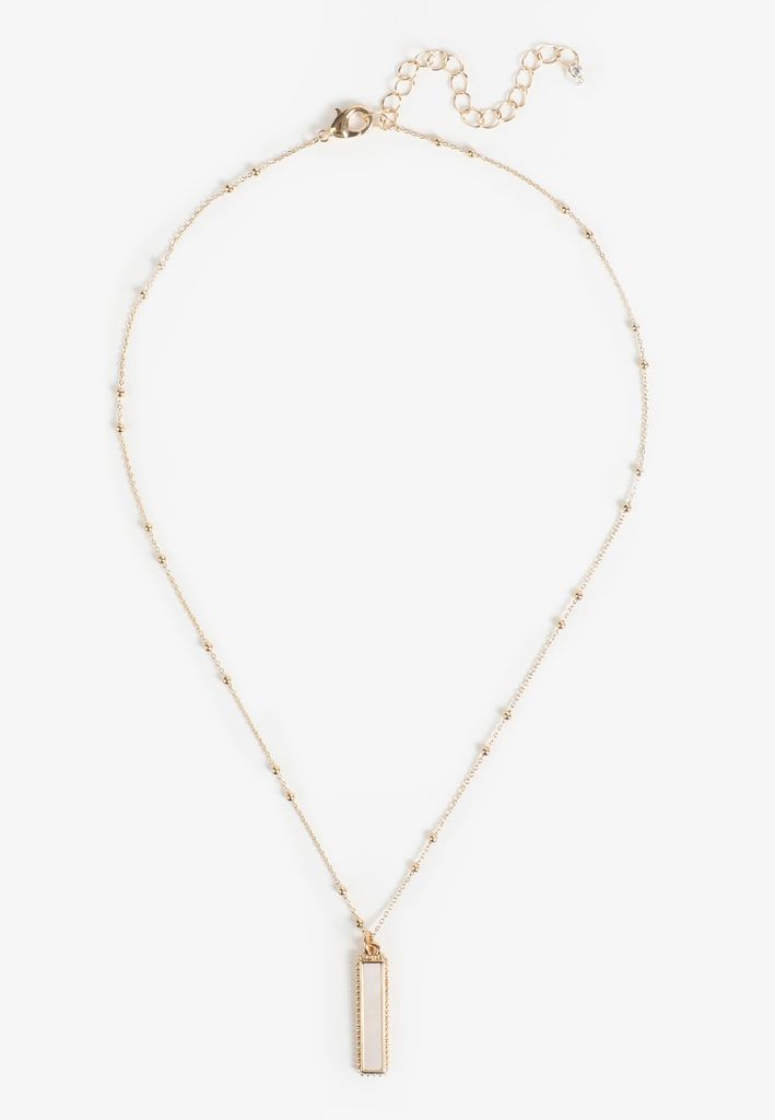 Semi Precious Opal Cream Stone Bar Necklace - Image 2