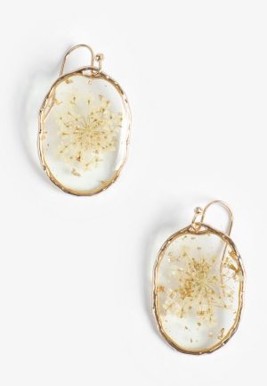 Oval Pressed Floral Drop Earrings