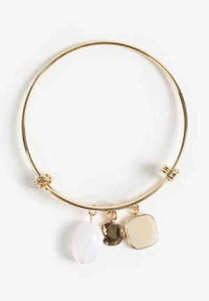 Gold Stone Adjustable Charm Bangle Bracelet